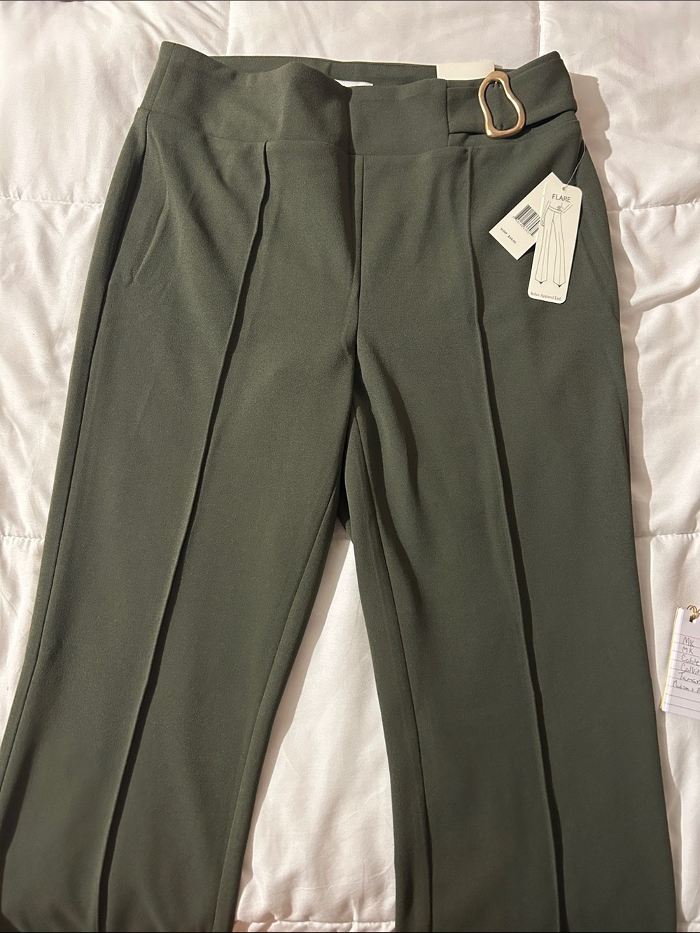 Soho Apparel Olive Green Men's Dress Pants with Gold Buckle Accent